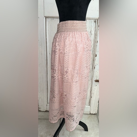 🌸 Metro Wear Lace/mesh Skirt Midi Rustic Pink Elastic Band Waist Pull On🌸 - Picture 5 of 5